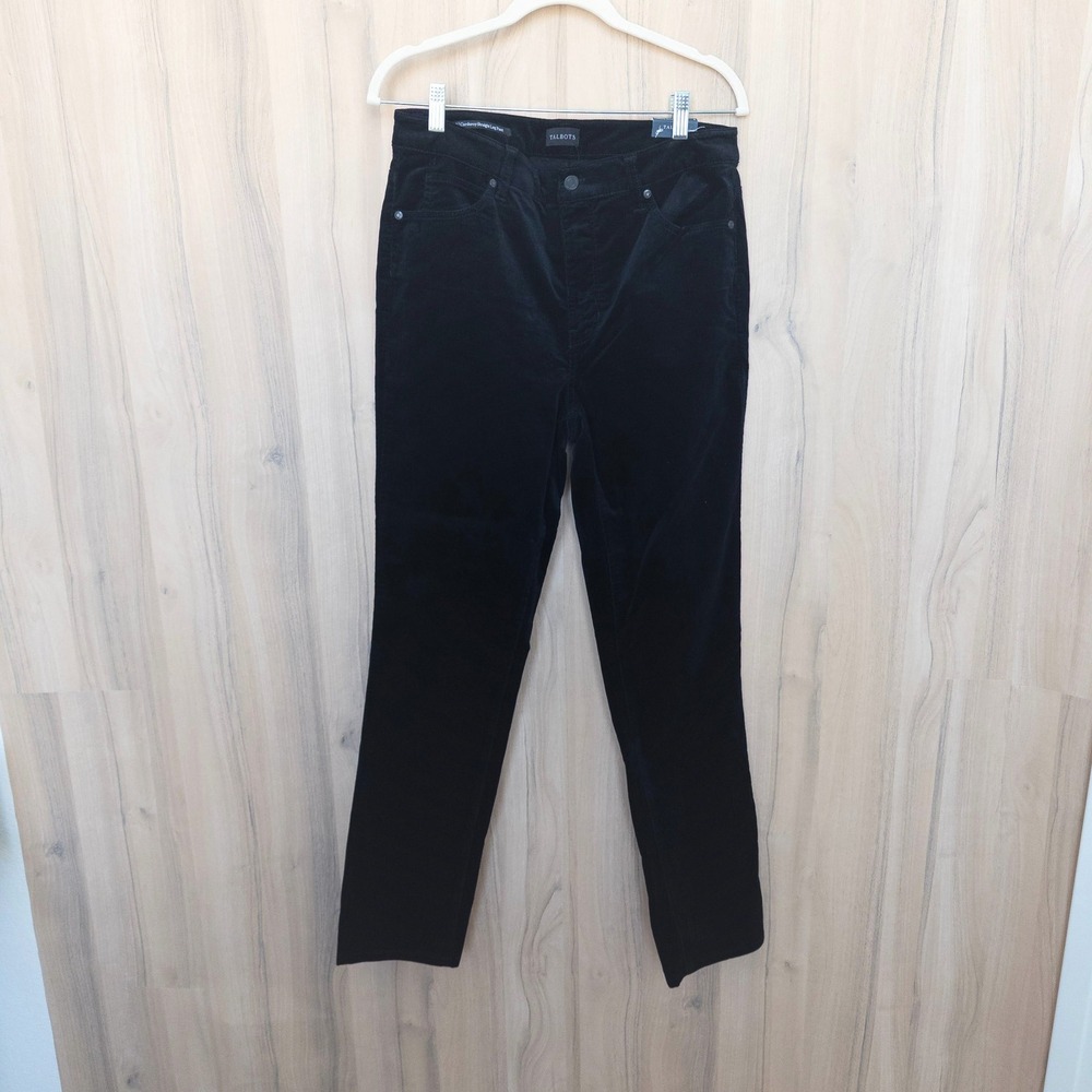 Talbots Womens Corduroy Straight Leg Pants 8 Black High Waist Preppy Retro NWT